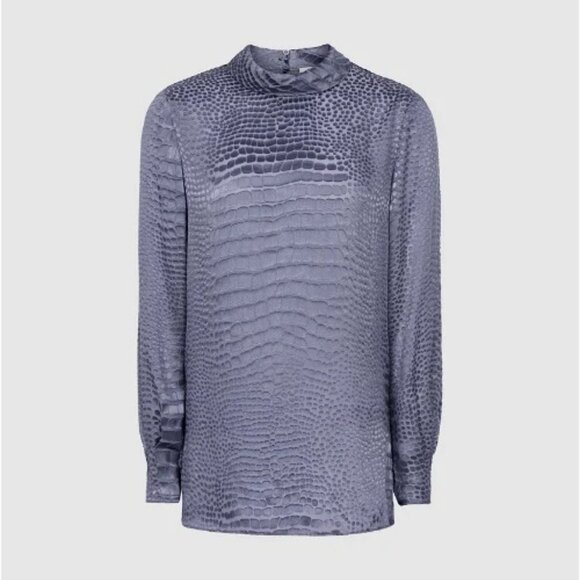 REISS Della Burnout Snake Blue Pattern Workwear Cocktail Silk Blend Blouse Top - Picture 3 of 16